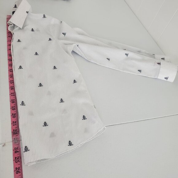 Lands End Womens Striped LE Mongramed Anchor Button Down Top Size 2 Nautical - Picture 6 of 8